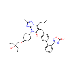 CCCc1c(Cc2ccc(-c3ccccc3-c3noc(=O)[nH]3)cc2)c(=O)n([C@H]2CC[C@H](OCC(O)(CC)CC)CC2)c2nc(C)nn12 ZINC000261087079