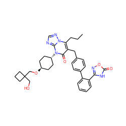 CCCc1c(Cc2ccc(-c3ccccc3-c3noc(=O)[nH]3)cc2)c(=O)n([C@H]2CC[C@H](OCC3(CO)CCC3)CC2)c2ncnn12 ZINC000261098284