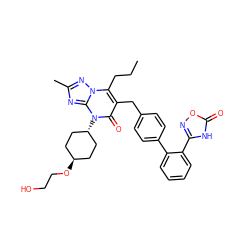 CCCc1c(Cc2ccc(-c3ccccc3-c3noc(=O)[nH]3)cc2)c(=O)n([C@H]2CC[C@H](OCCO)CC2)c2nc(C)nn12 ZINC000115992981