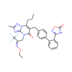 CCCc1c(Cc2ccc(-c3ccccc3-c3noc(=O)[nH]3)cc2)c(=O)n(C/C(=N\OCC)C(F)(F)F)c2nc(C)nn12 ZINC000096178236