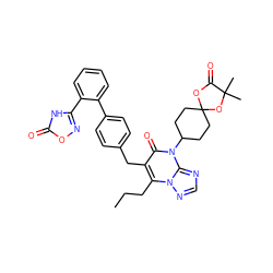 CCCc1c(Cc2ccc(-c3ccccc3-c3noc(=O)[nH]3)cc2)c(=O)n(C2CCC3(CC2)OC(=O)C(C)(C)O3)c2ncnn12 ZINC000096178323