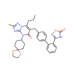 CCCc1c(Cc2ccc(-c3ccccc3-c3noc(=O)[nH]3)cc2)c(=O)n(C2CCC3(CC2)OCCO3)c2nc(C)nn12 ZINC000096178324