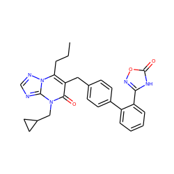 CCCc1c(Cc2ccc(-c3ccccc3-c3noc(=O)[nH]3)cc2)c(=O)n(CC2CC2)c2ncnn12 ZINC000096178223