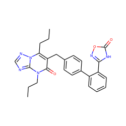 CCCc1c(Cc2ccc(-c3ccccc3-c3noc(=O)[nH]3)cc2)c(=O)n(CCC)c2ncnn12 ZINC000096178225