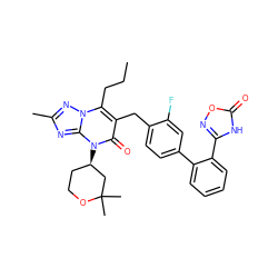 CCCc1c(Cc2ccc(-c3ccccc3-c3noc(=O)[nH]3)cc2F)c(=O)n([C@@H]2CCOC(C)(C)C2)c2nc(C)nn12 ZINC000096178255