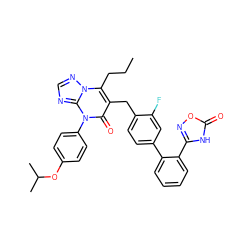 CCCc1c(Cc2ccc(-c3ccccc3-c3noc(=O)[nH]3)cc2F)c(=O)n(-c2ccc(OC(C)C)cc2)c2ncnn12 ZINC000096178227