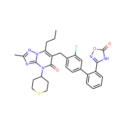 CCCc1c(Cc2ccc(-c3ccccc3-c3noc(=O)[nH]3)cc2F)c(=O)n(C2CCSCC2)c2nc(C)nn12 ZINC000096178239