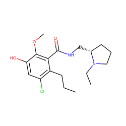 CCCc1c(Cl)cc(O)c(OC)c1C(=O)NC[C@@H]1CCCN1CC ZINC000064453503