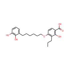 CCCc1c(OCCCCCCc2cccc(O)c2O)ccc(C(=O)O)c1O ZINC000002012410