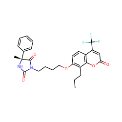 CCCc1c(OCCCCN2C(=O)N[C@](C)(c3ccccc3)C2=O)ccc2c(C(F)(F)F)cc(=O)oc12 ZINC000116615867