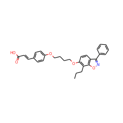 CCCc1c(OCCCCOc2ccc(/C=C/C(=O)O)cc2)ccc2c(-c3ccccc3)noc12 ZINC000012358246