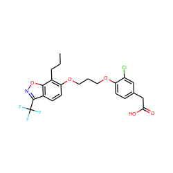 CCCc1c(OCCCOc2ccc(CC(=O)O)cc2Cl)ccc2c(C(F)(F)F)noc12 ZINC000034717667