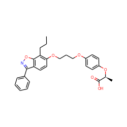 CCCc1c(OCCCOc2ccc(O[C@@H](C)C(=O)O)cc2)ccc2c(-c3ccccc3)noc12 ZINC000012358248