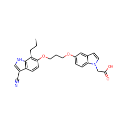 CCCc1c(OCCCOc2ccc3c(ccn3CC(=O)O)c2)ccc2c(C#N)c[nH]c12 ZINC000013678004