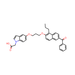 CCCc1c(OCCCOc2ccc3c(ccn3CC(=O)O)c2)ccc2cc(C(=O)c3ccccc3)ccc12 ZINC000012504466