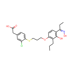 CCCc1c(OCCCSc2ccc(CC(=O)O)cc2Cl)ccc(/C(CC)=N\O)c1O ZINC000101422645