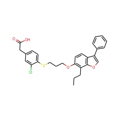 CCCc1c(OCCCSc2ccc(CC(=O)O)cc2Cl)ccc2c(-c3ccccc3)coc12 ZINC000001554391