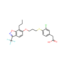 CCCc1c(OCCCSc2ccc(CC(=O)O)cc2Cl)ccc2c(C(F)(F)F)noc12 ZINC000003834054