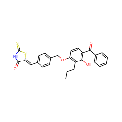 CCCc1c(OCc2ccc(/C=C3\SC(=S)NC3=O)cc2)ccc(C(=O)c2ccccc2)c1O ZINC000026265936