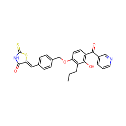 CCCc1c(OCc2ccc(/C=C3\SC(=S)NC3=O)cc2)ccc(C(=O)c2cccnc2)c1O ZINC000026273053