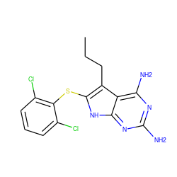 CCCc1c(Sc2c(Cl)cccc2Cl)[nH]c2nc(N)nc(N)c12 ZINC000040402041