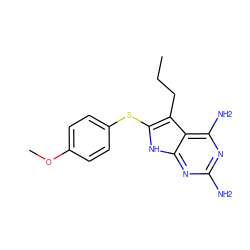 CCCc1c(Sc2ccc(OC)cc2)[nH]c2nc(N)nc(N)c12 ZINC000040917775