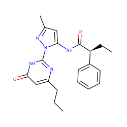 CCCc1cc(=O)[nH]c(-n2nc(C)cc2NC(=O)[C@@H](CC)c2ccccc2)n1 ZINC000007420504