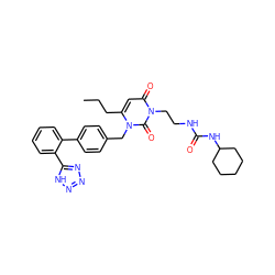 CCCc1cc(=O)n(CCNC(=O)NC2CCCCC2)c(=O)n1Cc1ccc(-c2ccccc2-c2nnn[nH]2)cc1 ZINC000026172087