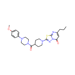 CCCc1cc(=O)n2nc(N3CCC(C(=O)N4CCN(c5ccc(OC)cc5)CC4)CC3)sc2n1 ZINC000008933871