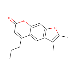 CCCc1cc(=O)oc2cc3oc(C)c(C)c3cc12 ZINC000000095201