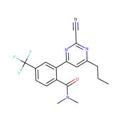 CCCc1cc(-c2cc(C(F)(F)F)ccc2C(=O)N(C)C)nc(C#N)n1 ZINC000064527868