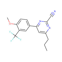 CCCc1cc(-c2ccc(OC)c(C(F)(F)F)c2)nc(C#N)n1 ZINC000058494225