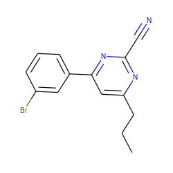 CCCc1cc(-c2cccc(Br)c2)nc(C#N)n1 ZINC000058538360