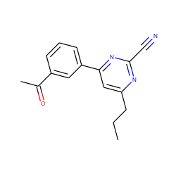 CCCc1cc(-c2cccc(C(C)=O)c2)nc(C#N)n1 ZINC000058583424