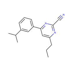 CCCc1cc(-c2cccc(C(C)C)c2)nc(C#N)n1 ZINC000058534710