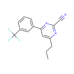 CCCc1cc(-c2cccc(C(F)(F)F)c2)nc(C#N)n1 ZINC000049051665