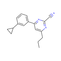 CCCc1cc(-c2cccc(C3CC3)c2)nc(C#N)n1 ZINC000058512388