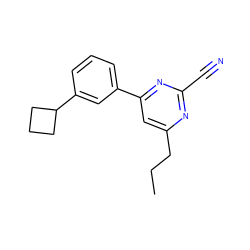 CCCc1cc(-c2cccc(C3CCC3)c2)nc(C#N)n1 ZINC000058511756