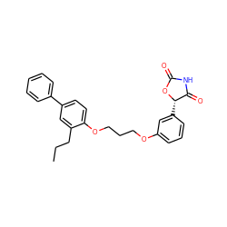 CCCc1cc(-c2ccccc2)ccc1OCCCOc1cccc([C@@H]2OC(=O)NC2=O)c1 ZINC000012358515