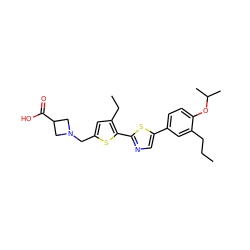 CCCc1cc(-c2cnc(-c3sc(CN4CC(C(=O)O)C4)cc3CC)s2)ccc1OC(C)C ZINC000084615520