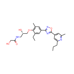 CCCc1cc(-c2nc(-c3cc(C)c(OC[C@@H](O)CNC(=O)CO)c(CC)c3)no2)cc(C)n1 ZINC000103241781