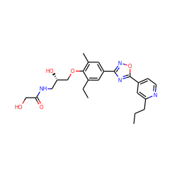 CCCc1cc(-c2nc(-c3cc(C)c(OC[C@@H](O)CNC(=O)CO)c(CC)c3)no2)ccn1 ZINC000103244036