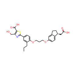 CCCc1cc(-c2nc(CO)c(C(=O)O)s2)ccc1OCCCOc1ccc2c(c1)CC[C@H]2CC(=O)O ZINC000014977190