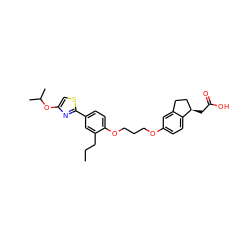 CCCc1cc(-c2nc(OC(C)C)cs2)ccc1OCCCOc1ccc2c(c1)CC[C@H]2CC(=O)O ZINC000014977209