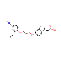 CCCc1cc(C#N)ccc1OCCCOc1ccc2c(c1)CC[C@H]2CC(=O)O ZINC000014977037