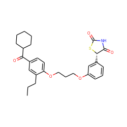 CCCc1cc(C(=O)C2CCCCC2)ccc1OCCCOc1cccc([C@@H]2SC(=O)NC2=O)c1 ZINC000012358506