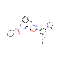 CCCc1cc(C(=O)N[C@@H](Cc2ccccc2)[C@H](O)CN[C@@H](C)C(=O)NC2CCCCC2)cc(N2CCCC2=O)c1 ZINC000029128163