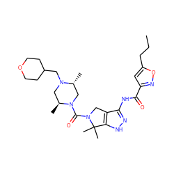 CCCc1cc(C(=O)Nc2n[nH]c3c2CN(C(=O)N2C[C@@H](C)N(CC4CCOCC4)C[C@@H]2C)C3(C)C)no1 ZINC000114181480