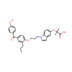 CCCc1cc(C(=O)c2ccc(OC)cc2)ccc1OCCCn1ccc2cc(OC(C)(C)C(=O)O)ccc21 ZINC000045506275