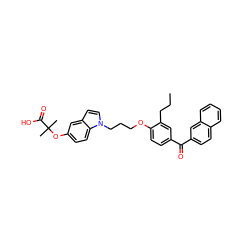 CCCc1cc(C(=O)c2ccc3ccccc3c2)ccc1OCCCn1ccc2cc(OC(C)(C)C(=O)O)ccc21 ZINC000044350697